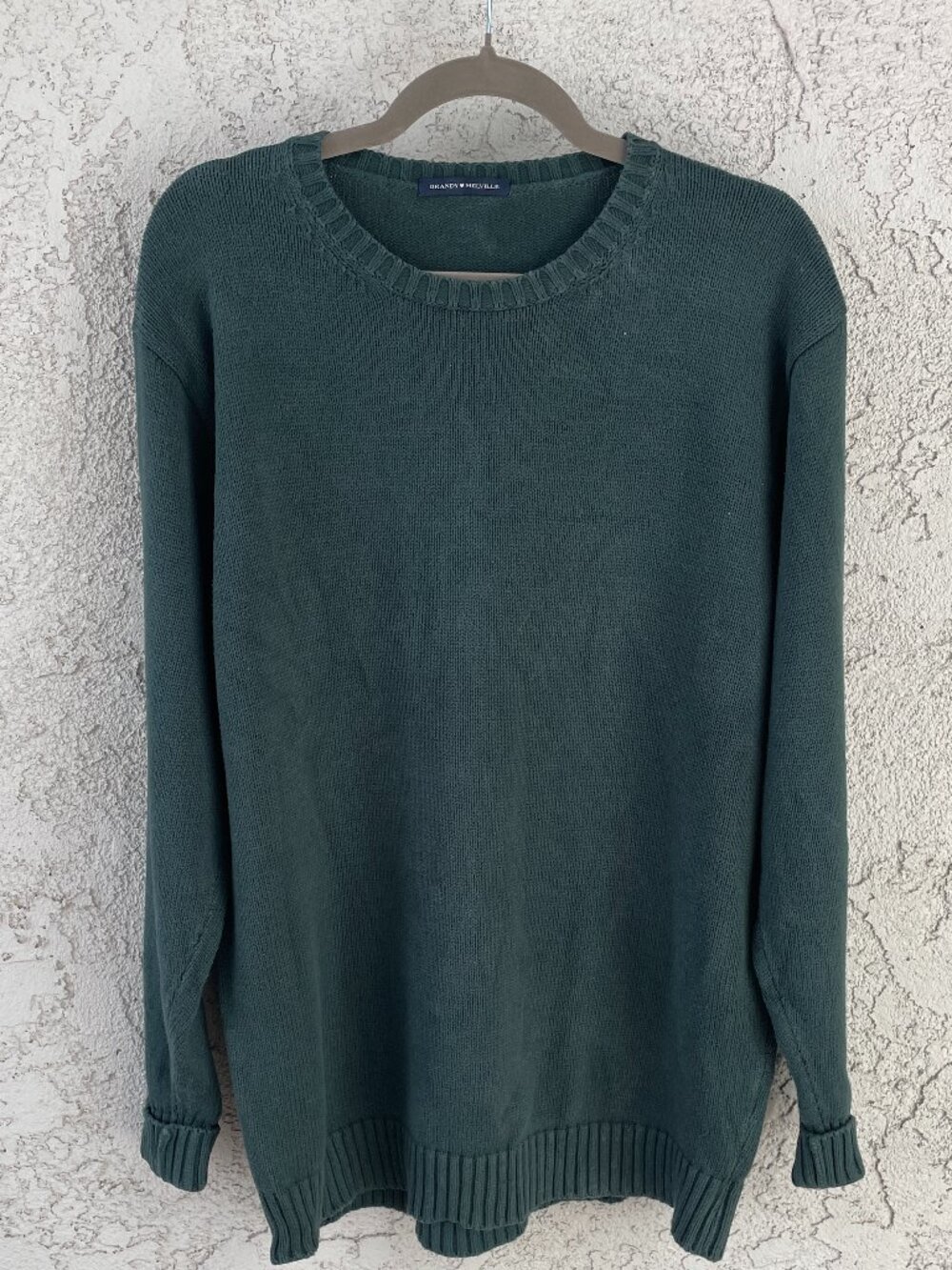 Brandy Melville Green Heavyweight Cotton Crewneck Sweater Oversized Knit Italy